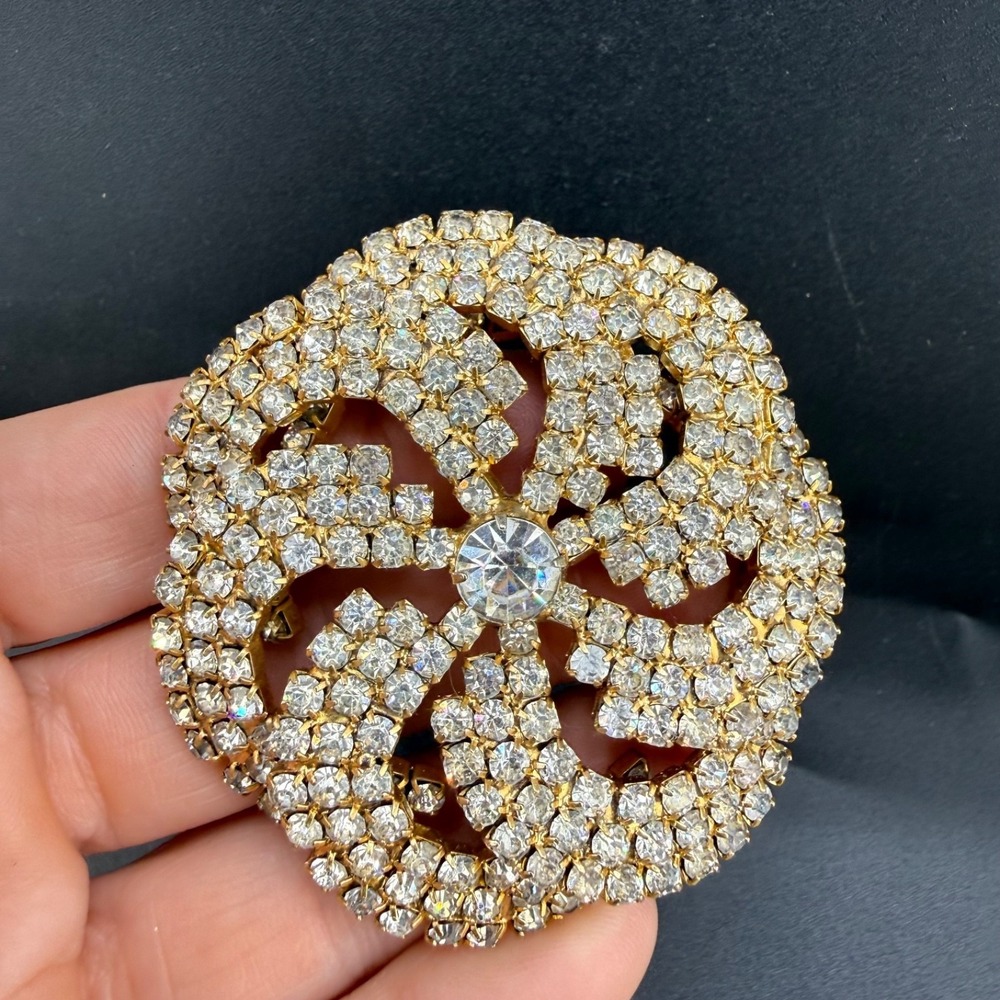 Vintage Kandell‎ & Marcus Brooch Gold Tone Rhinestone Missing Pin Back NY